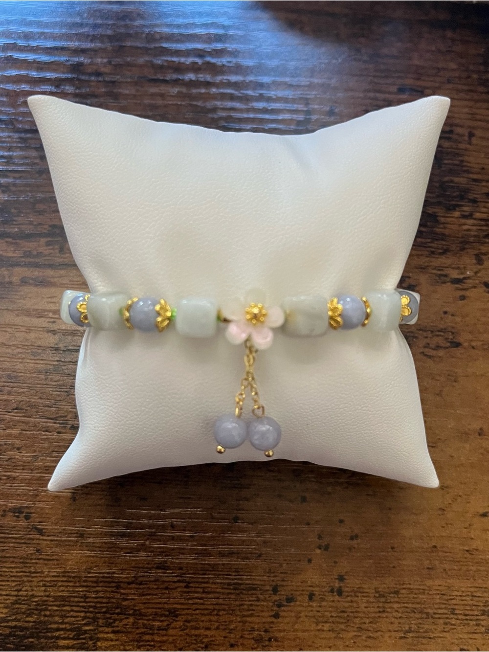 Natural Gemstone Floral Bracelet | Lavender & Green Stone Stretch
